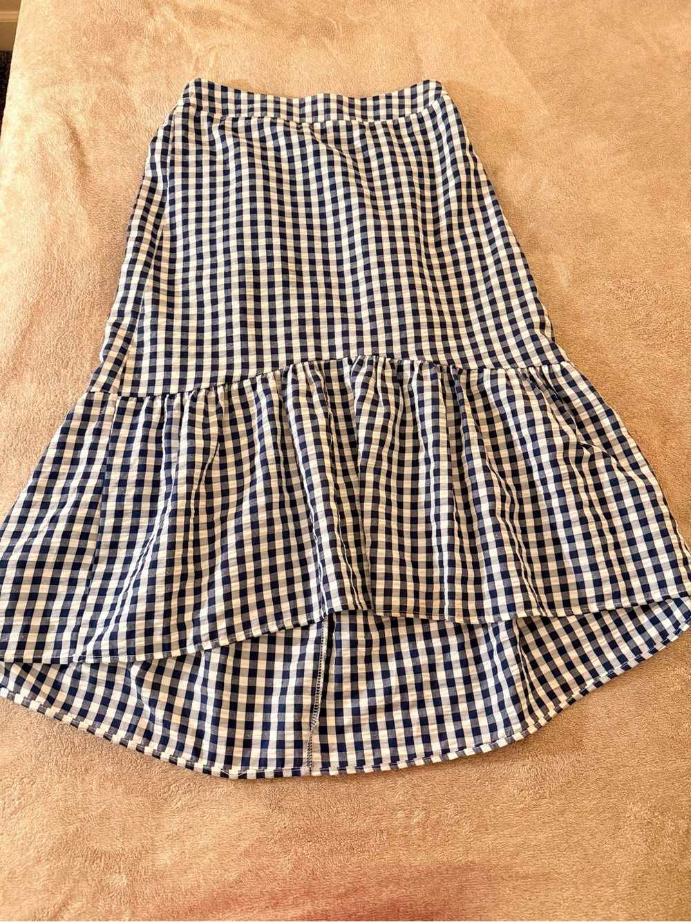 Navy and White Gingham High-Low Ruffle Skirt